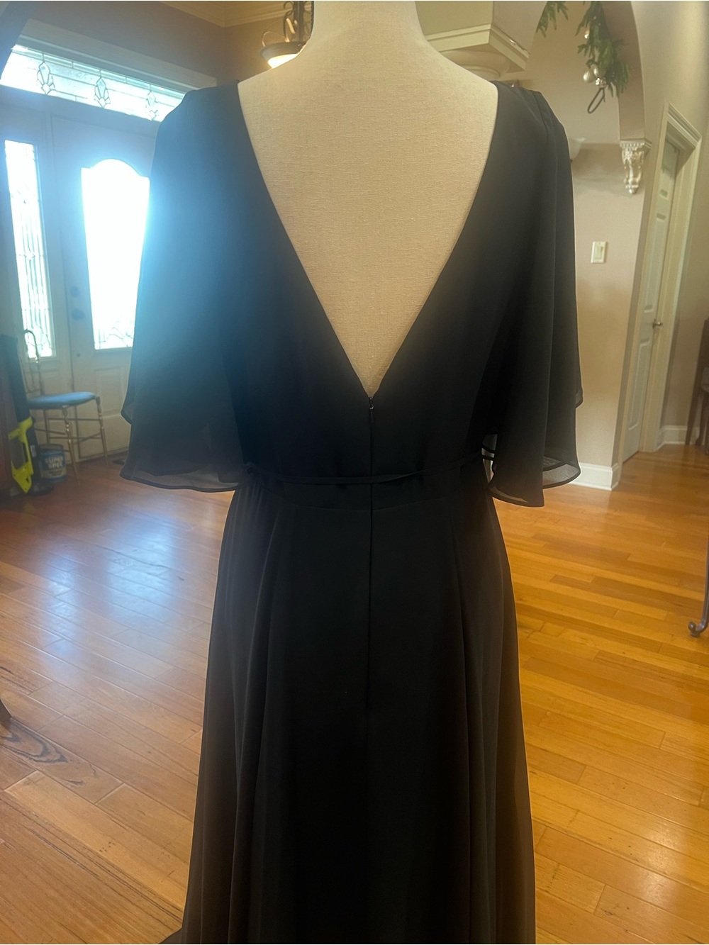 Jenny Yoo Black Wrap Maxi Dress with Flutter Sleeves - Picture 6 of 12